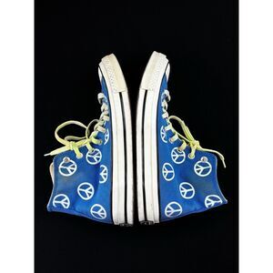 ~ Converse Peace Sign High Tops Unisex Chuck Wm 10.5 Mn 8.5 Lace Blue Athleisure